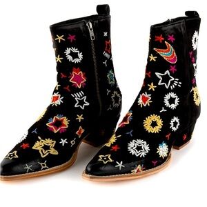 Free People Bowers Colorful Embroidered Sz 8 EU 28 Bootie (Women) Black Leather